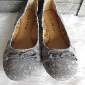 Lucky Brand Ballet Flats Gray Leather Bow New